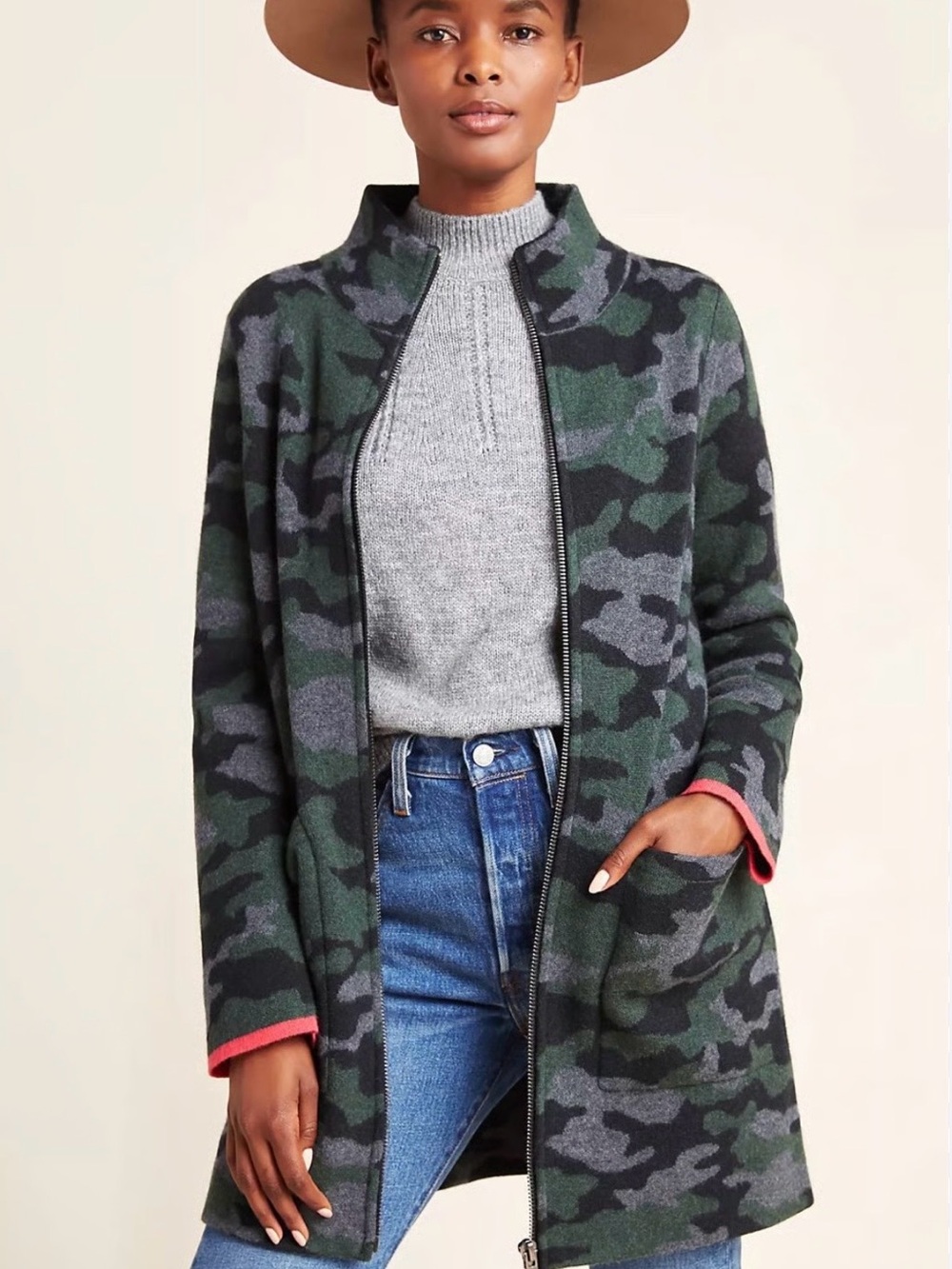 Anthro Field Flower Camo Wool Sweater Coat Jacket 2X  Like New